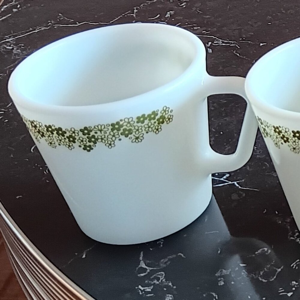 Vintage Pyrex Spring Blossom Mugs: 1970s Milk Glass Set of 5
